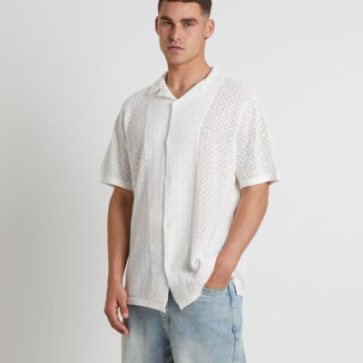 Clearance  ARVUST Fugar Knitted Short Sleeve Resort Shirt In White