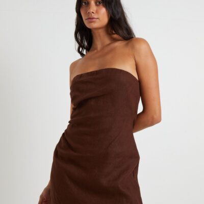 Hot SUBTITLED Lui Linen Mini Dress In Chocolate