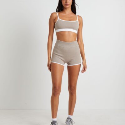 Wholesale SUBTITLED SPORTS CLUB Kay Knit Contrast Crop Top In Biscuit Beige