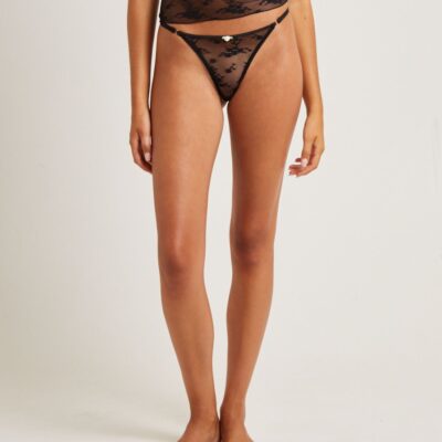 Best LOVE NOTES Blair Rosette Lace Thong Black