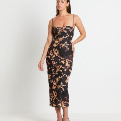 Clearance  NEON HART Carmen Dark Cloud Mesh Midi Dress In Brown