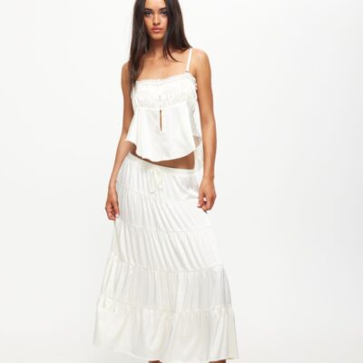 Online LIONESS Keira Tiered Midi Skirt In Porcelain