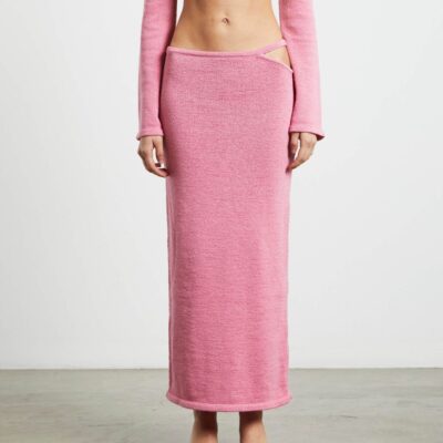 Hot SUBTITLED Mika Knit Strap Midi Skirt In Strawberry Pink