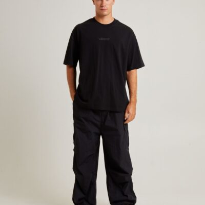 Hot BLACK NOISE WHITE RAIN Oversized Parachute Cargo Pant In Black