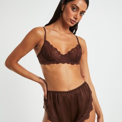 Clearance  LOVE NOTES Exie Cheeky Runner Silky Shorts In Chocolate Brown