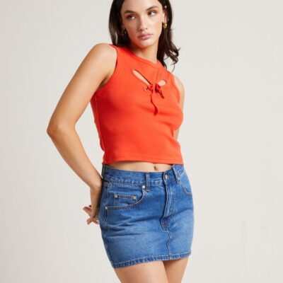 Clearance  INSIGHT Blossom Cut Out Tank Top In Chilli Red