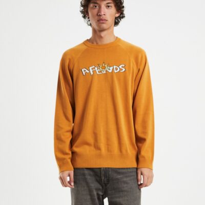 Hot AFENDS Farming Recycled Knit Crewneck Sweater In Mustard Yellow