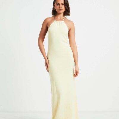 Clearance  SUBTITLED Mimi Knit Tie Back Midi Dress In Butter Yellow