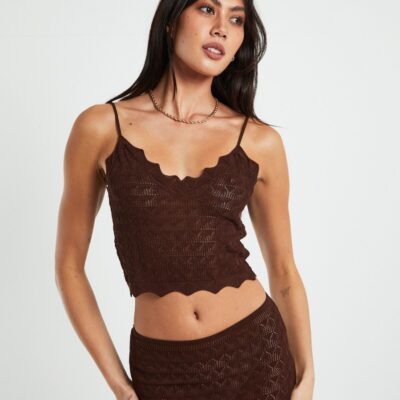 Clearance  ALICE IN THE EVE Eleanora Lace Knit Cami Dark Chocolate Brown