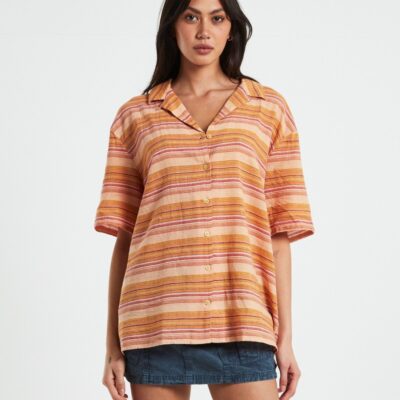 Clearance  BDG URBAN OUTFITTERS Bdg Nolan Bowling Shirt Stripe Orange