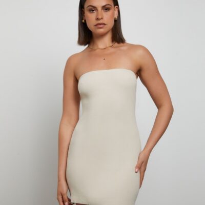 New GENERAL PANTS CO. BASICS Luxe Knitted Bandeau Mini Dress In Stone