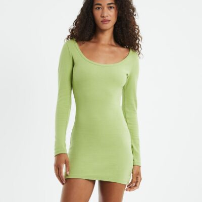 Clearance  GENERAL PANTS CO. BASICS Open Neck Long Sleeve Dress Lime