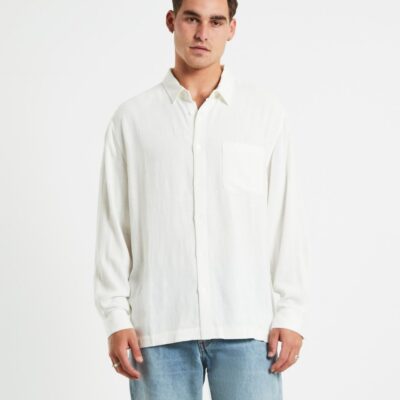 Clearance  ARVUST Harrison Linen Long Sleeve Shirt In White