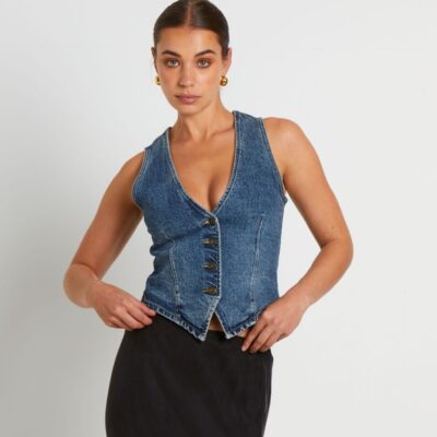 Clearance  INSIGHT Howdy Denim Vest In Grunge Blue