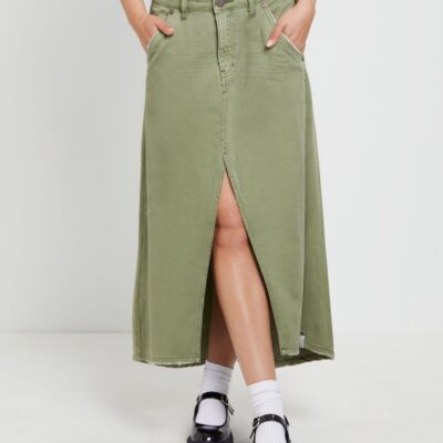 Best ONE TEASPOON St Khaki Mrs Carter Long Denim Skirt In Green