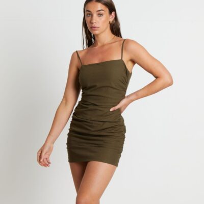 Clearance  SUBTITLED Jorje Gather Mini Dress In Olive Green