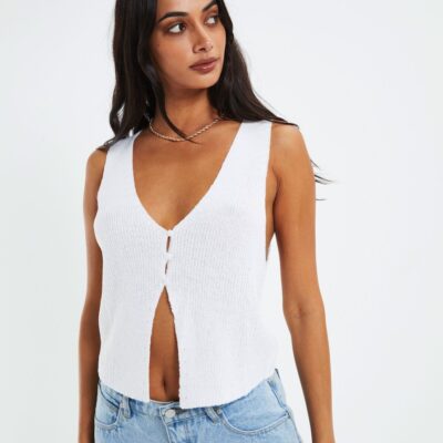 Best SUBTITLED Elena Knit Rib Vest White