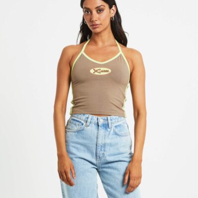 Online X GIRL Infinity Halter Top In Taupe Brown