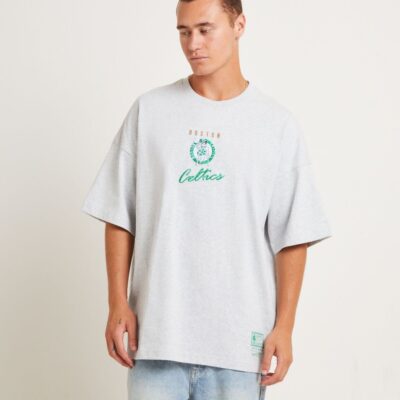 Hot MITCHELL & NESS Tri Logo Celtics Oversized Short Sleeve T-Shirt In Vintage Grey Marle