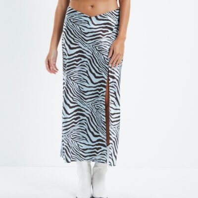 Wholesale ALICE IN THE EVE Zuri Zebra V Waist Silky Maxi Skirt Blue