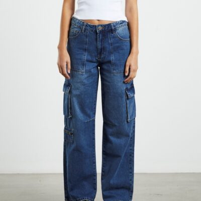 Wholesale ONE TEASPOON Rosewood Cargo Mid Waist Wide Leg Jeans Jackson Blue