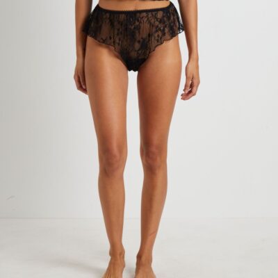 New LOVE NOTES Fifi Fine Lace Ruffle Brief Shorts In Black