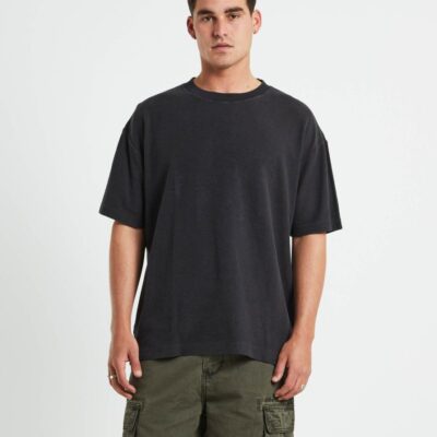 New ARVUST Ramona Linen Short Sleeve T-Shirt In Washed Black