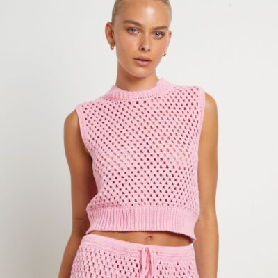 New FLEUR BY BLANCA STUDIO Isla Crochet Vest In Pink