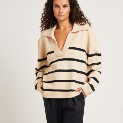 New SUBTITLED Avari Knit Lounge Polo Jumper Oat