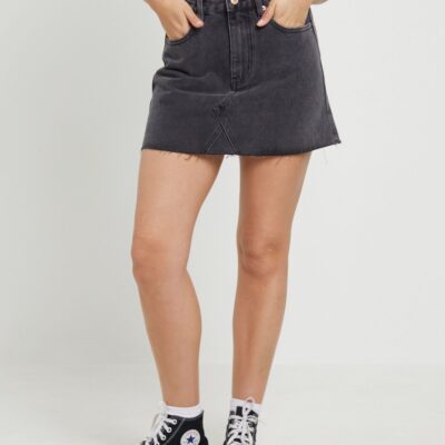 New INSIGHT Hattie Denim Mini Skirt In After Dark Black