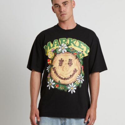 Online MARKET Smiley Decomposition Short Sleeve T-Shirt In Vintage Black