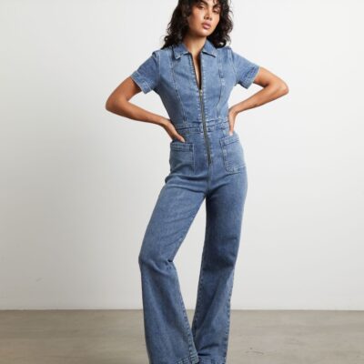 Wholesale INSIGHT Nikki Denim Maxi Boiler Suit In Wasted Blue