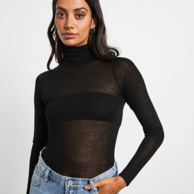 Wholesale STUDIO Turtle Neck Long Sleeve Top In Black