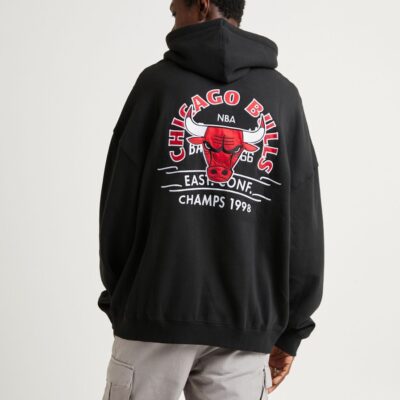 New MITCHELL & NESS Letterman Hoodie Bulls Black