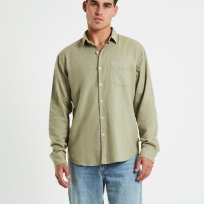 Hot ARVUST Grover Long Sleeve Linen Shirt Moss