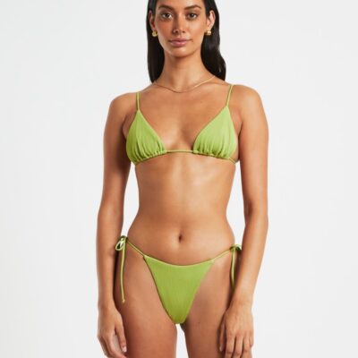 Best SUBTITLED Rib Skinny Strap Triangle Bikini Top In Citrus Green