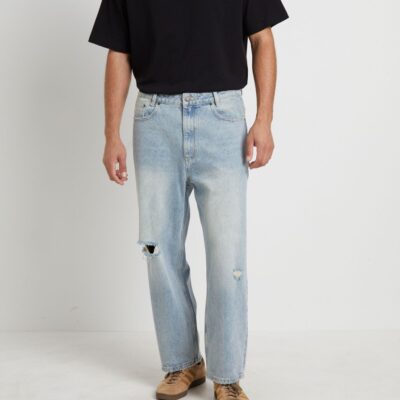 Best INSIGHT Knocker Wide Leg Jeans In Tinted Blue Trashed