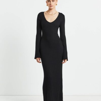 Online SUBTITLED Sophie Long Sleeve Rib Knit Dress Black