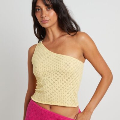 Clearance  SUBTITLED Kerby Crochet One Shoulder Top In Lemon