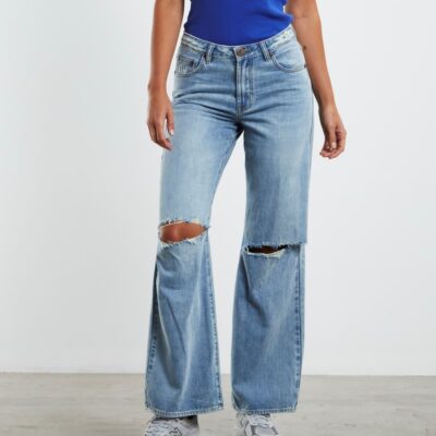 Clearance  ONE TEASPOON Hendrixe Jackson Mid Waist Wide Leg Jeans Blue