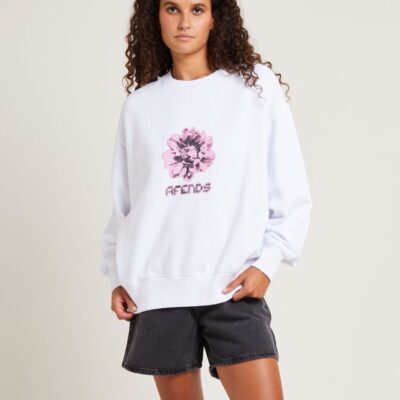 Clearance  AFENDS Bloom Recycled Crew Neck Jumper White