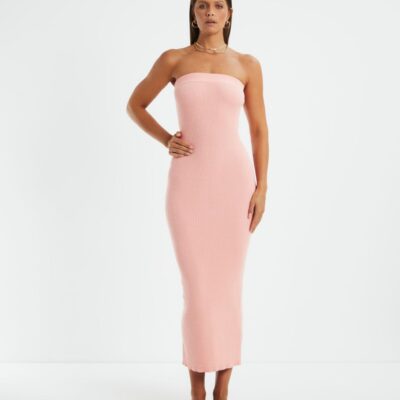 New CHARLIE HOLIDAY Freya Knit Midi Dress Pink Punch