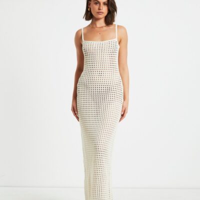 Clearance  SUBTITLED Calypso Crochet Midi Dress In Oat