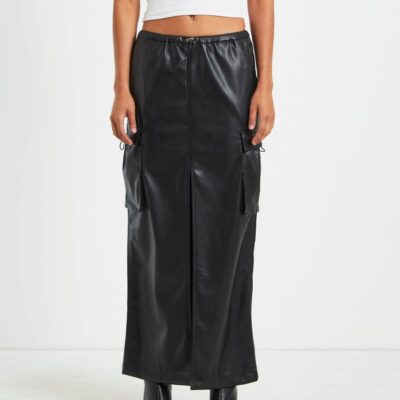 Clearance  ALICE IN THE EVE Phoebe Leather Look Cargo Skirt Black