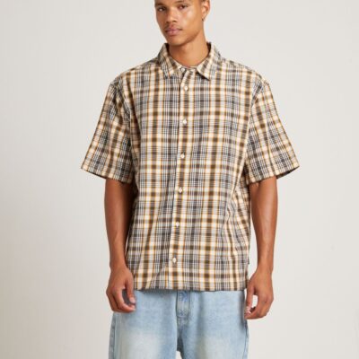 New AFENDS Check Out Recycled Short Sleeve Shirt In Moonbeam Check