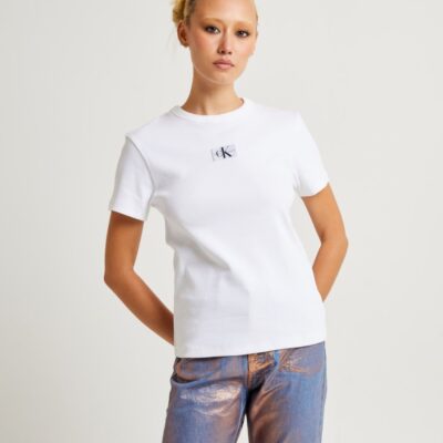 Hot CALVIN KLEIN Woven Label Rib Regular Tee White