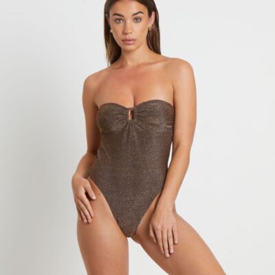 Clearance  INSIGHT Tahnee Lurex One Piece Swim In Chocolate Brown