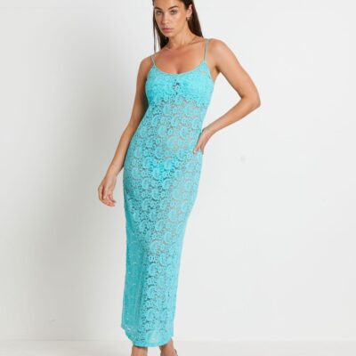 New ALICE IN THE EVE Zayla Lace Maxi Dress In Aqua Blue