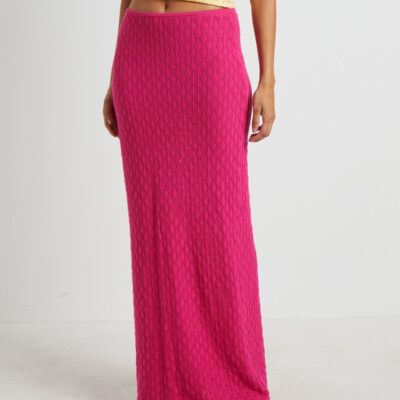 Wholesale SUBTITLED Josie Crochet Maxi Skirt In Lipstick Pink