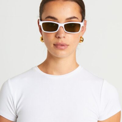 Best LE SPECS Le Sustain Plateaux Sunglasses In White/Moss Mono